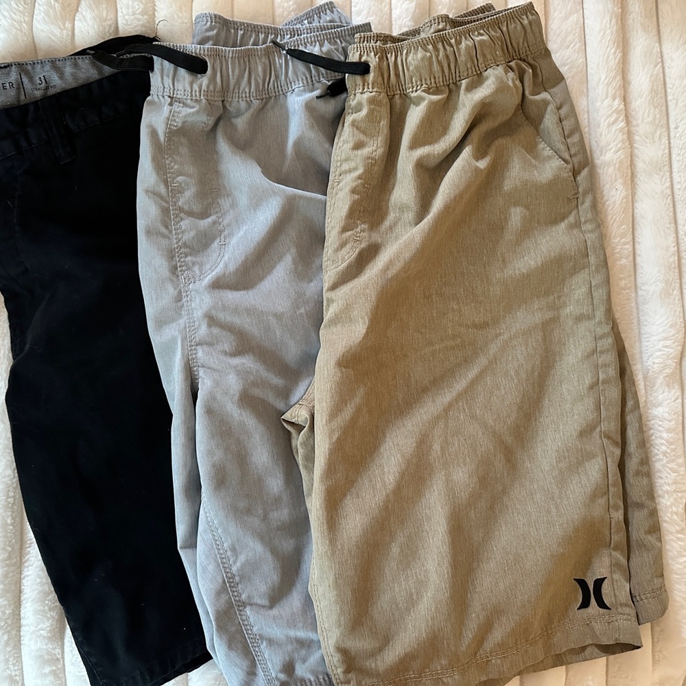 Hurley Kids' Shorts Trio - Black, Gray, Tan
